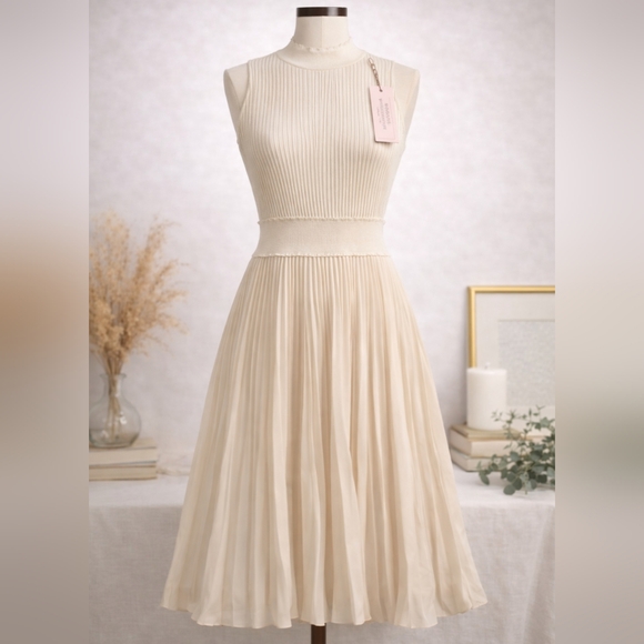 Nanette Lepore Dresses & Skirts - Nanette Lepore Cream Pleated Midi Dress NWT